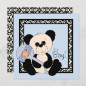 Panda noir et Bleu Invitations de douche bébé (Devant / Derrière)