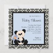 Panda noir et Bleu Invitations de douche bébé (Dos)