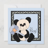 Panda noir et Bleu Invitations de douche bébé (Devant)