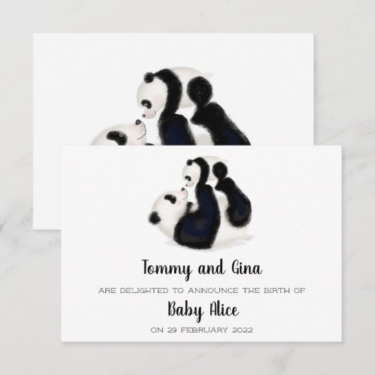 Panda nouvelle carte bébé (Devant / Derrière)