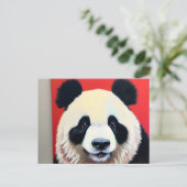 Panda op een rode achtergrond briefkaart (Staand voorkant)