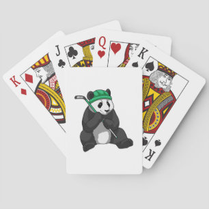 Panda op ijshockey met ijshockeystick pokerkaarten