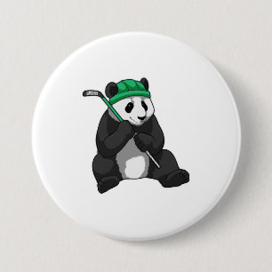 Panda op ijshockey met ijshockeystick ronde button 7,6 cm