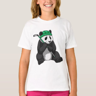 Panda op ijshockey met ijshockeystick t-shirt