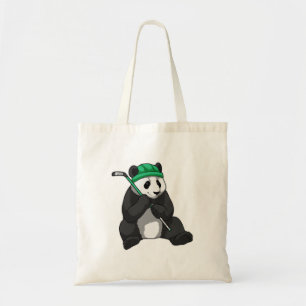 Panda op ijshockey met ijshockeystick tote bag