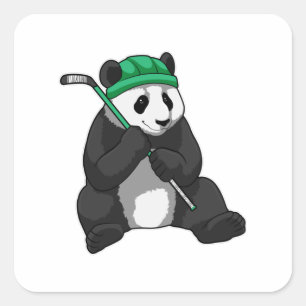 Panda op ijshockey met ijshockeystick vierkante sticker