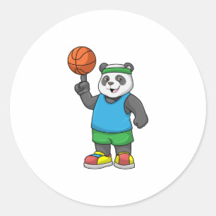 Panda op sport met Basketball Ronde Sticker