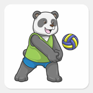 Panda op sport met volleybal vierkante sticker