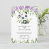 Panda Paars Floral Virtueel Baby shower per post Kaart (Staand voorkant)