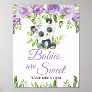Panda Paarse Bloemen Greenery Bamboo Traktatie Fav Poster