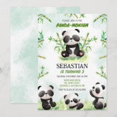 Panda Panda-monium Birthday Invitation (Devant / Derrière)