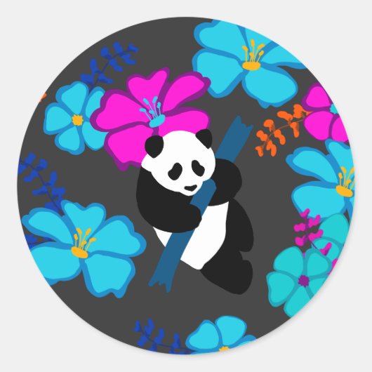 Panda Paradise Bloom Ronde Sticker (Voorkant)