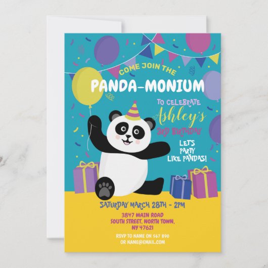 Panda Party Birthday Panda-monium Blauwgroen uitno Kaart (Voorkant)