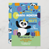Panda Party Birthday Panda-monium Blue Kaart (Voorkant / Achterkant)