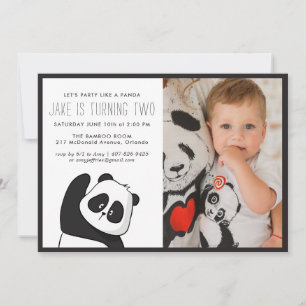 Panda Party   Invitation monochrome et photo