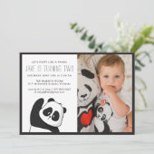 Panda Party | Invitation monochrome et photo (Debout devant)