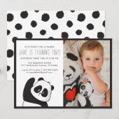 Panda Party | Invitation monochrome et photo (Devant / Derrière)