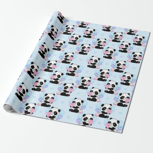 Panda Patroonpapier Cadeaupapier (Uitgerold)