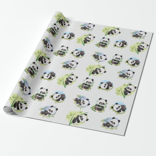 Panda Patroonpapier Cadeaupapier (Uitgerold)
