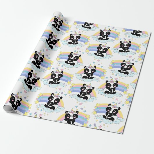 Panda Patroonpapier Cadeaupapier (Uitgerold)