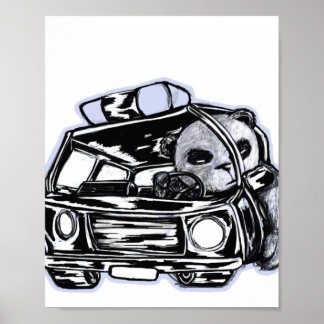 Panda patrouillewagen zwarte en witte tekening poster