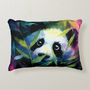 Panda Peeking Bamboe Waterverf Accent Kussen