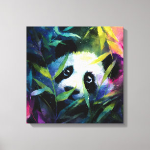 Panda Peeking Bamboe Waterverf Canvas Afdruk