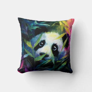 Panda Peeking Bamboe Waterverf Kussen