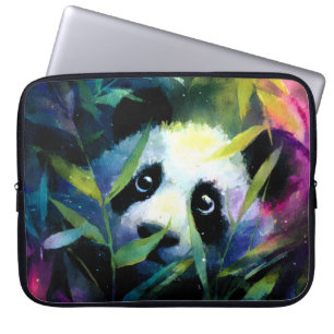 Panda Peeking Bamboe Waterverf Laptop Sleeve