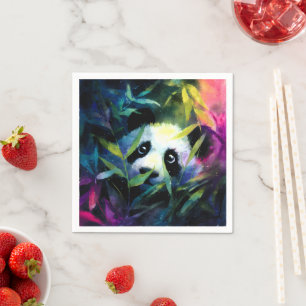 Panda Peeking Bamboe Waterverf Servet