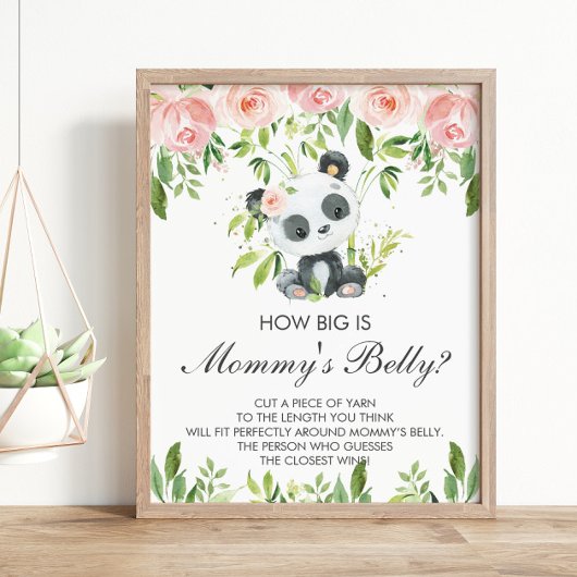 Panda Pink Floral Hoe groot is mama's buik spel Poster