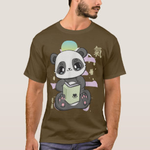 Panda Reading Book Beer Anime Japan Kanji Libraria T-shirt