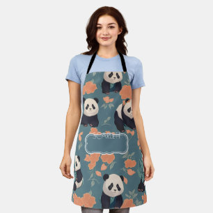 Panda Retro Kleurrijk Gepersonaliseerd Patroon Schort