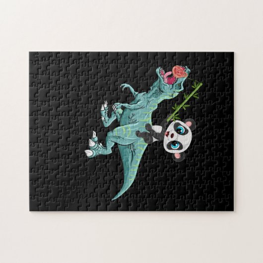 Panda Riding A T-Rex Funny Dinosaur Panda Legpuzzel (Horizontaal)