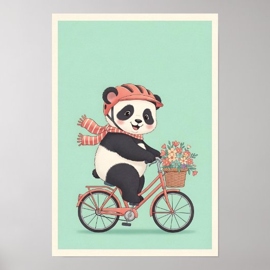 Panda Riding Bicycle Nursery Art Poster (Voorkant)