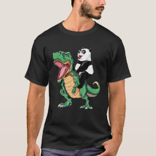 Panda Riding Dinosaur T Rex Grappige Panda Tyranno T-shirt
