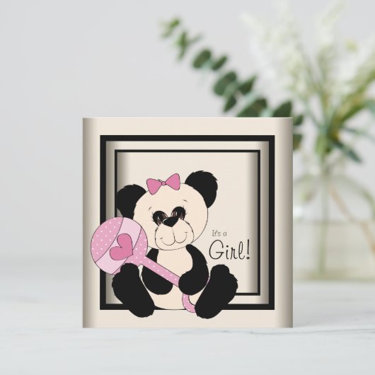Panda rose bébé douche Invitations (Debout devant)