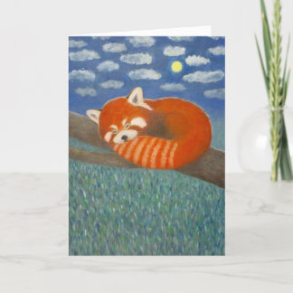 Panda rouge avec carte de voeux Lune