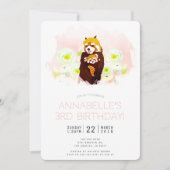'Panda Rouge' Fille rose Florale Invitation Annive (Devant)