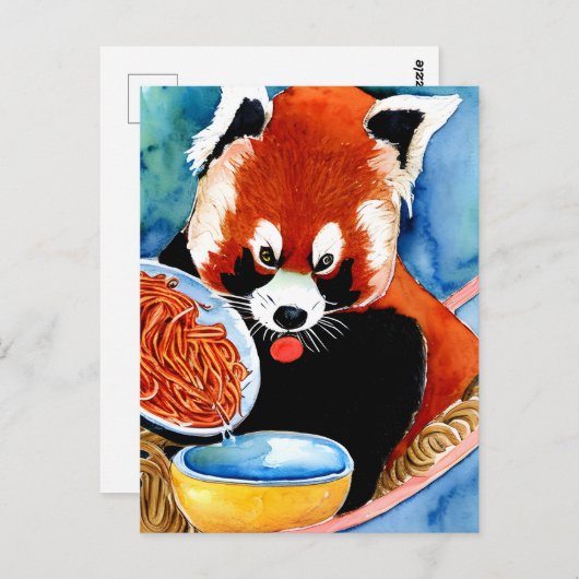 Panda rouge mange un bol de carte postale Spaghett (Devant / Derrière)
