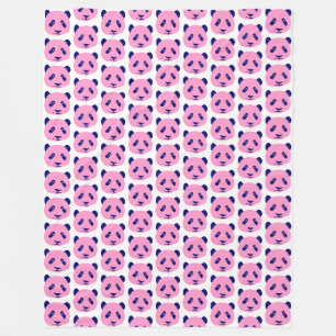 Panda Roze en Donkerblauw Patroon Fleece Deken