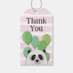Panda. Roze en groene kinderen verjaardag dank je Cadeaulabel