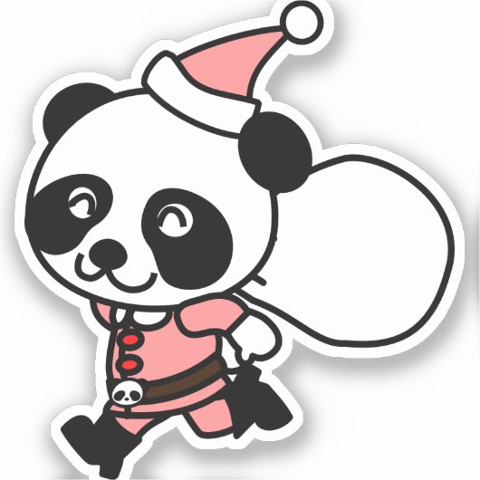 Panda Santa Claus Kerstmis Sticker (Voorkant)