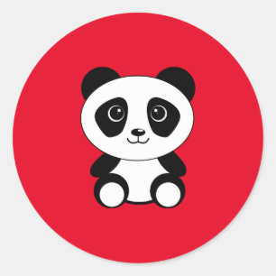 Panda, schattig en knuffelig, ronde sticker