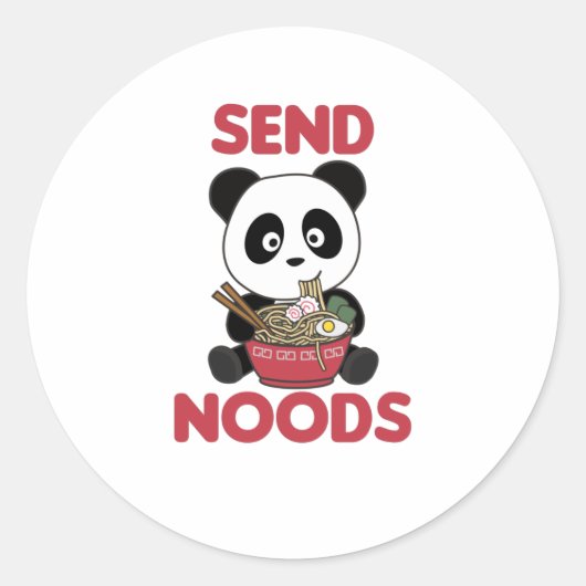 Panda Send Noods Ramen Cute Kawaii Noodles Pandas Ronde Sticker (Voorkant)