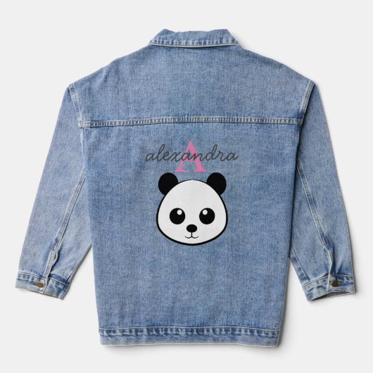 Panda souriant visage Monogramme Denim Veste (Verso)