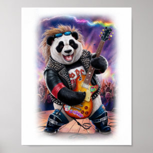 Panda speelt Rock and Roll op een witte Poster