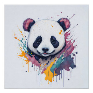 Panda Splash Art Painting Perfect Poster