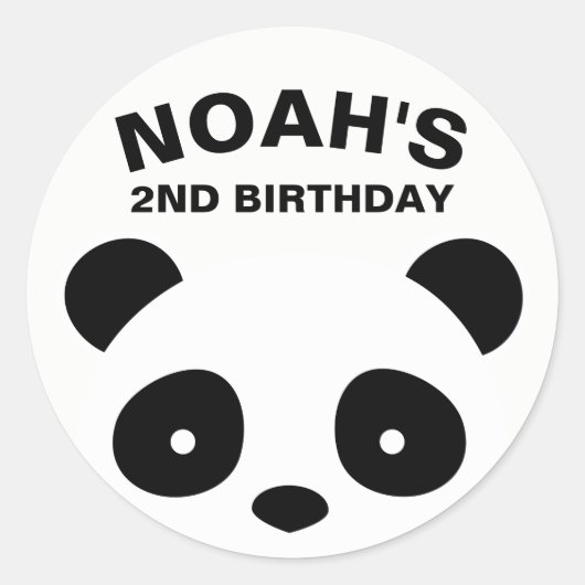 Panda Stickers, Zwart en Wit Verjaardag Ronde Sticker (Voorkant)