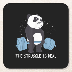 Panda Struggle is een echte Beer die funny Gym doo Vierkante Kartonnen Onderzetter